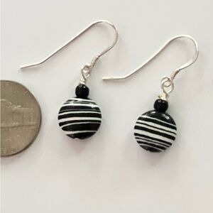 Black and White Striped Sterling Silver Earrings